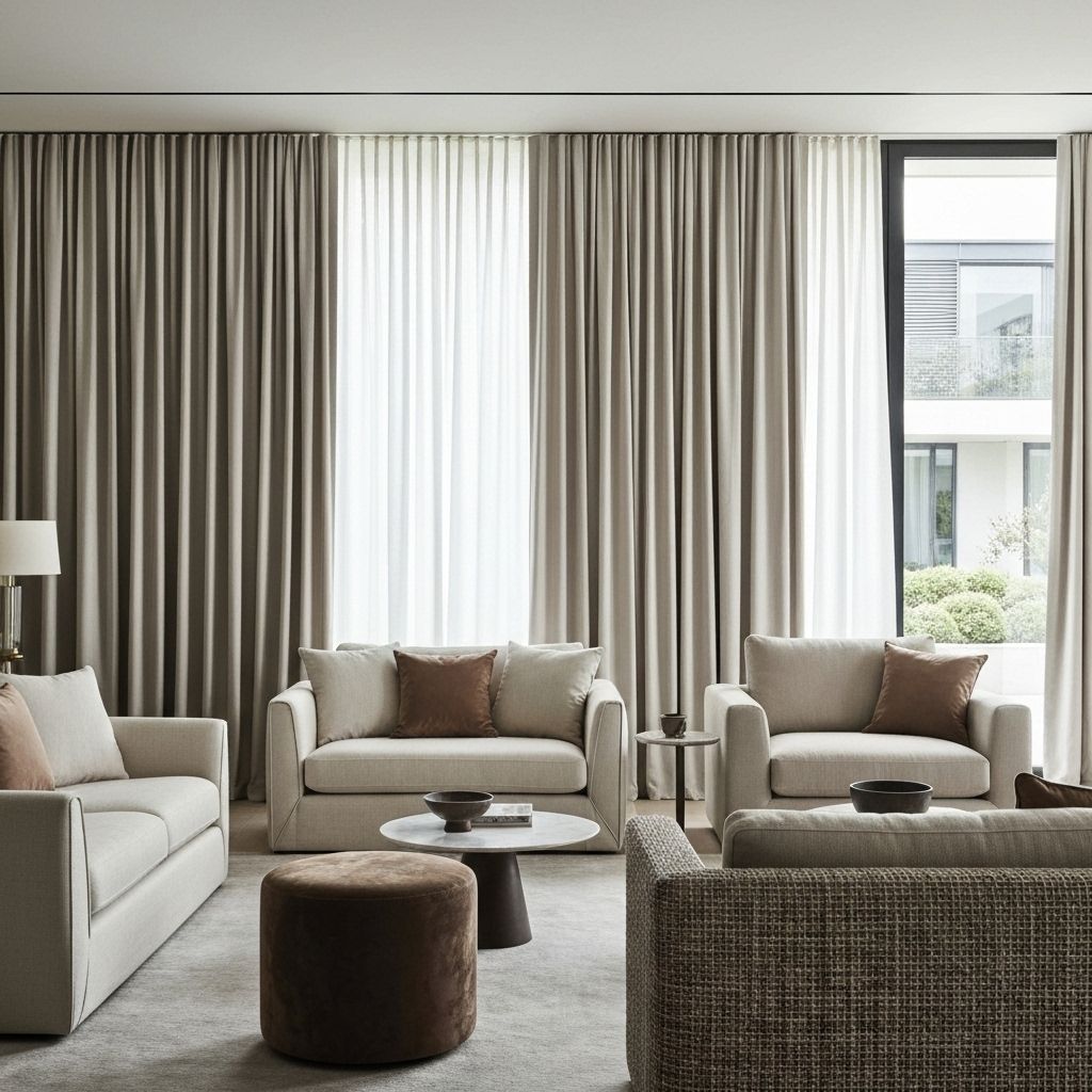 WS Ambientações - Sala elegante com cortinas sob medida e decoração sofisticada